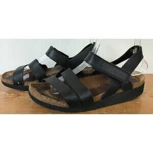 Naot Kayla Wedge Israeli Black Leather Cross Strappy Strap Cork Sandals 38